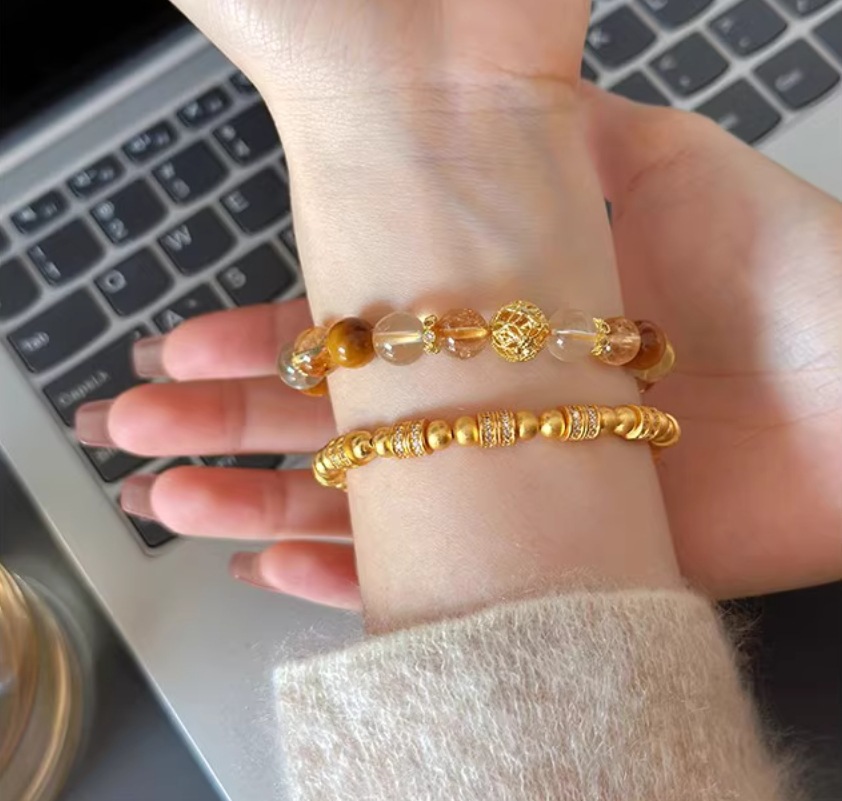 金发晶黄水晶手链黄虎眼石小众设计感黄镂空绣球手串闺蜜生日礼物详情23