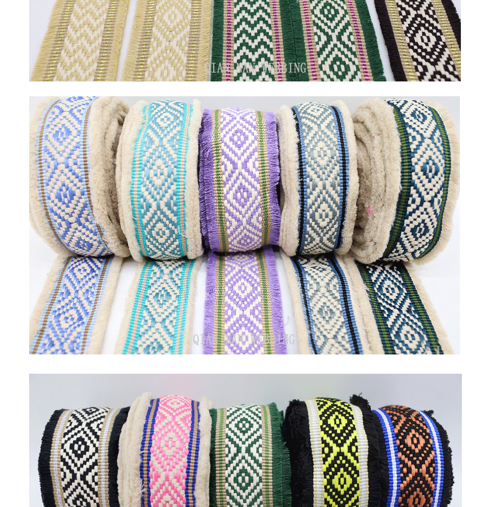 Factory direct supply of 60mm wide fringed tassel ethnic style jacquard webbing for luggage straps, clothing, shoes and hats, and decorative accessories pic 4