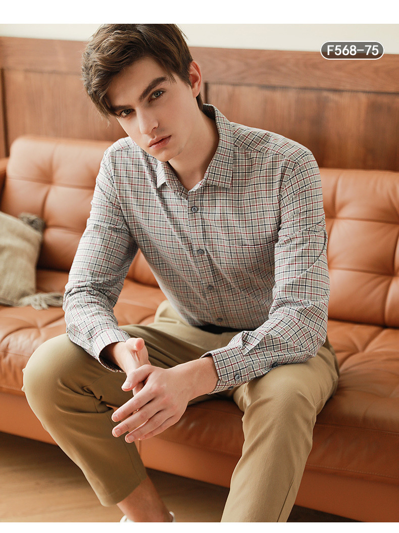 格子衬衫男士长袖秋冬新款全棉休闲韩版英伦修身纯棉磨毛透气衬衣 pic 17