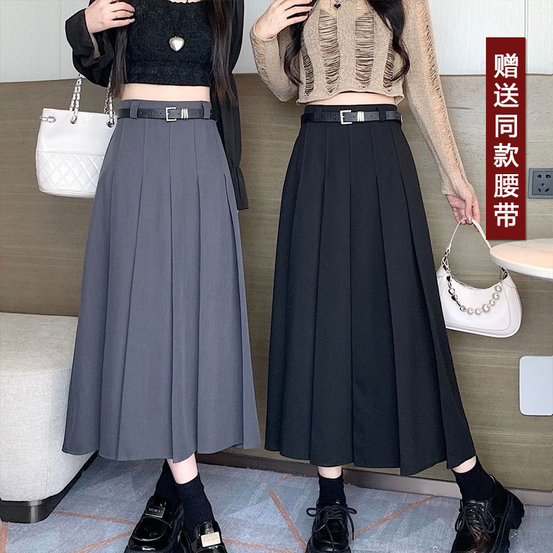 西装面料百褶裙长裙2024新款韩版简约黑色灰色法式高腰显瘦 a字版详情3