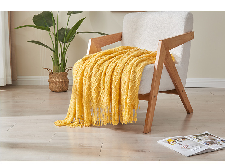 北欧沙发毯盖毯针织毛毯披肩毯亚马逊流苏空调毯床尾巾纯色夏凉毯详情9