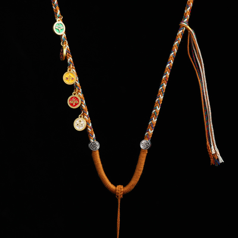 五路财神项链藏式手工编织八股编织吊坠项链绳唐卡挂绳佛牌吊坠绳详情6