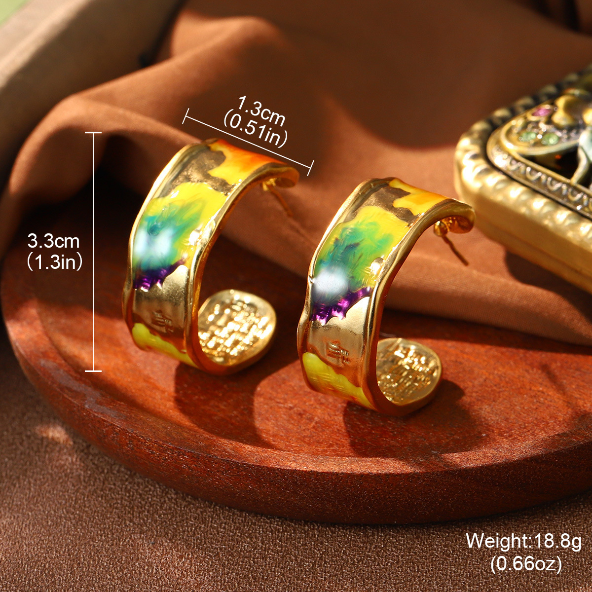 Retro high-end colored ear rings, enamel oil painting series earrings, Van Gogh Monet, niche fashion, versatile earrings for women pic 31