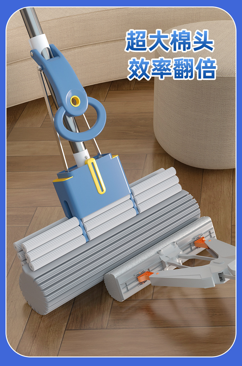 一键换头海绵拖把吸水胶棉拖把懒人拖把布省力拖把滚轮式挤水神器详情7