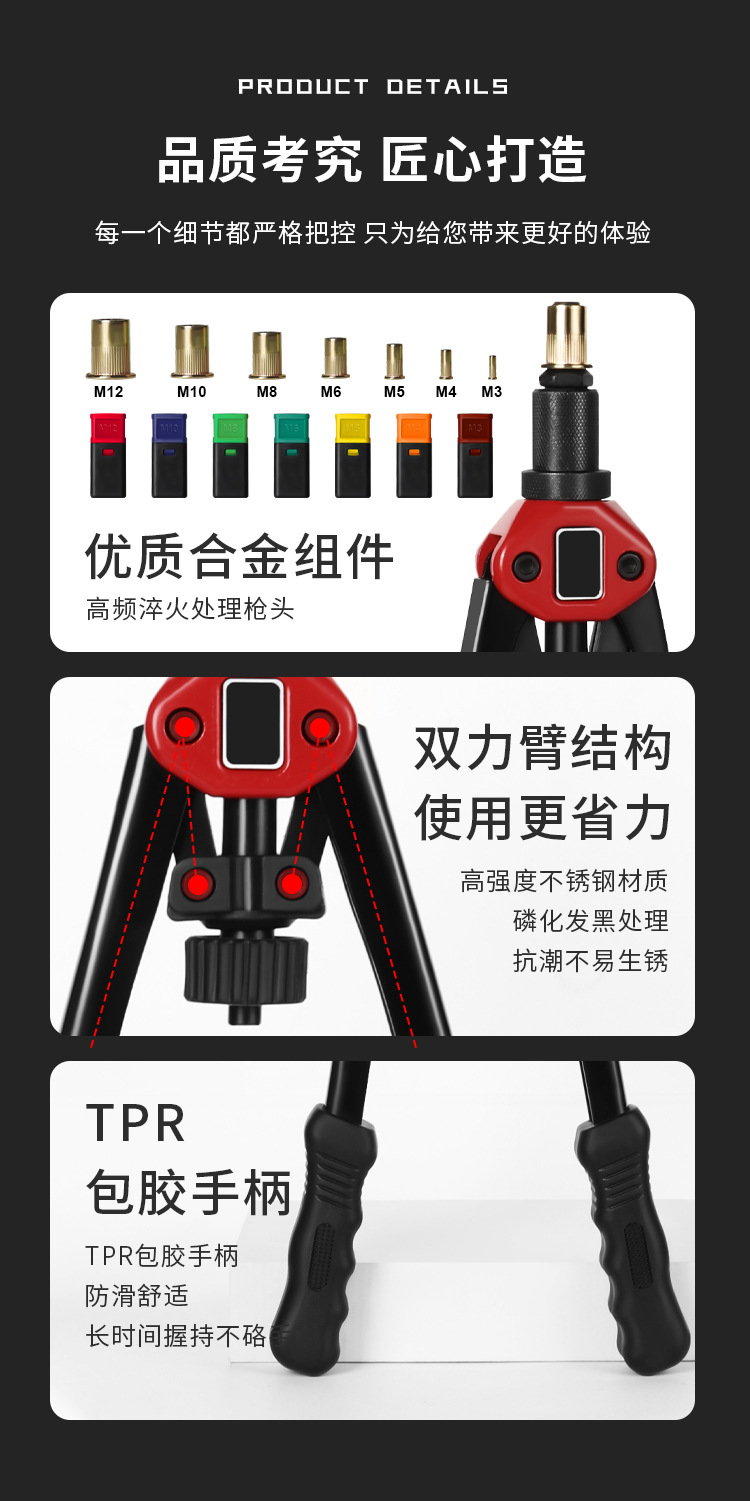 The M3-M12 tool gun is a two-in-one nut gunner with a double-handle design and a pull cap gun pic 2