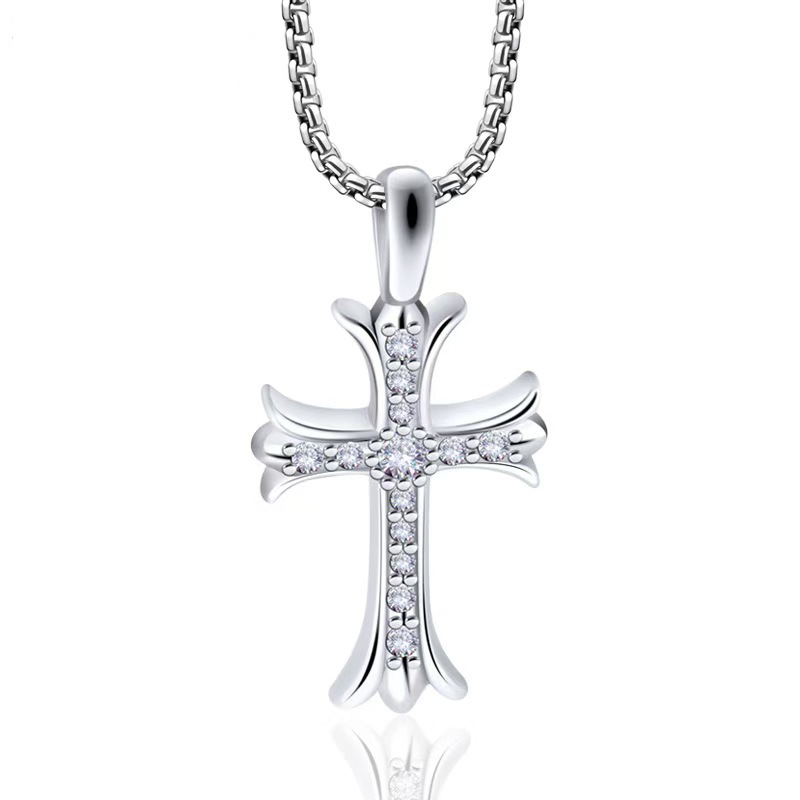 钛钢满钻项链欧美嘻哈男士高级小众设计感不掉色十字架男女毛衣链详情10