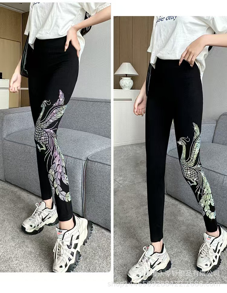 龙凤烫钻打底裤莫代尔高弹力裤高腰提臀运动健美裤铅笔裤秋冬加绒详情10