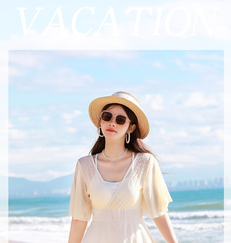 大码泳衣高级感连体平角夏季度假游泳衣遮肚显瘦保守裙式温泉泳装-028470详情10