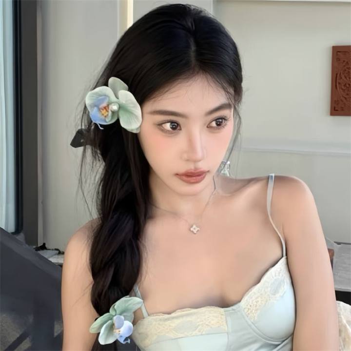 超仙氛围感仿真百合花朵发夹唯美高级感后脑勺盘发鲨鱼夹发抓头饰详情14