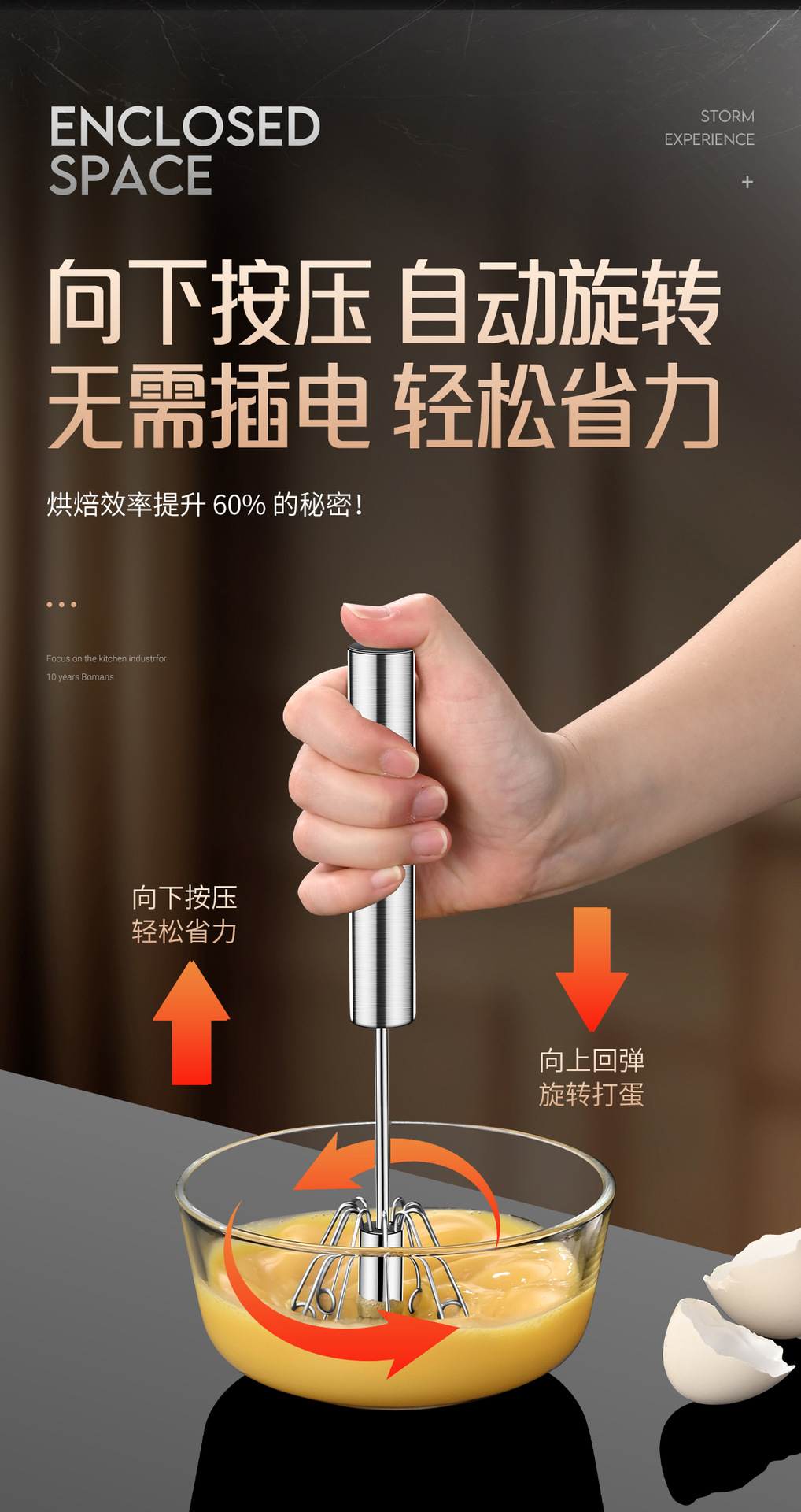 316厨房家用半自动手动打蛋器不锈钢奶油打发器烘焙打鸡蛋搅拌器详情4
