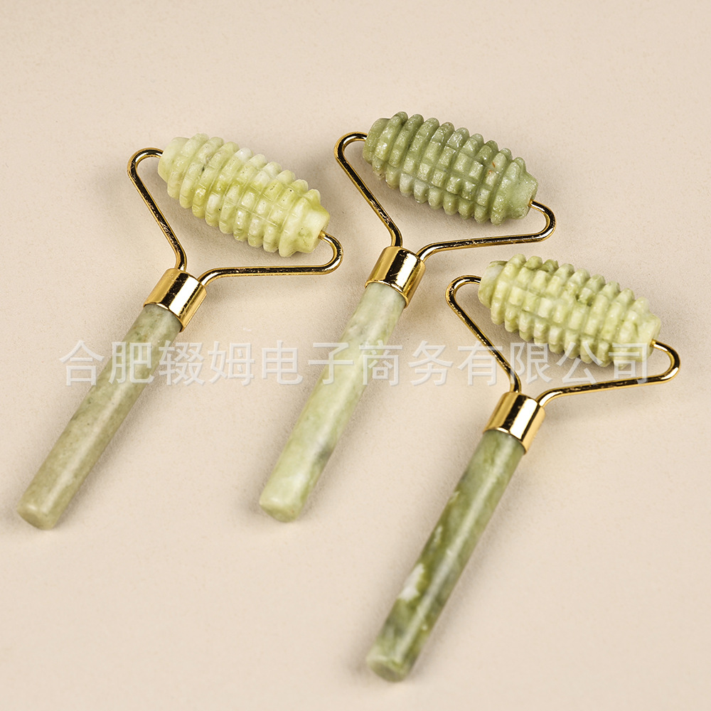玉石滚轮按摩器脸部按摩仪天然岫玉绿凤玉美容器刮痧经络按摩工具详情4