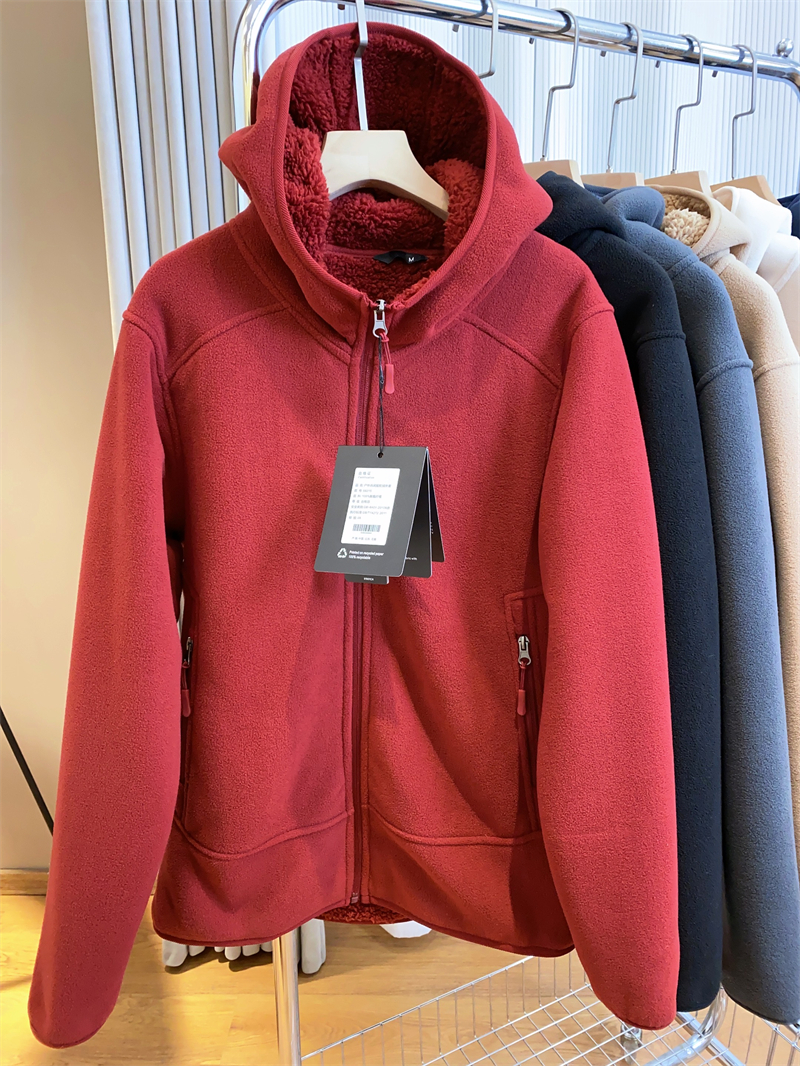 黑科技发热双面摇粒绒拉链连帽加厚情侣外套卫衣女详情8