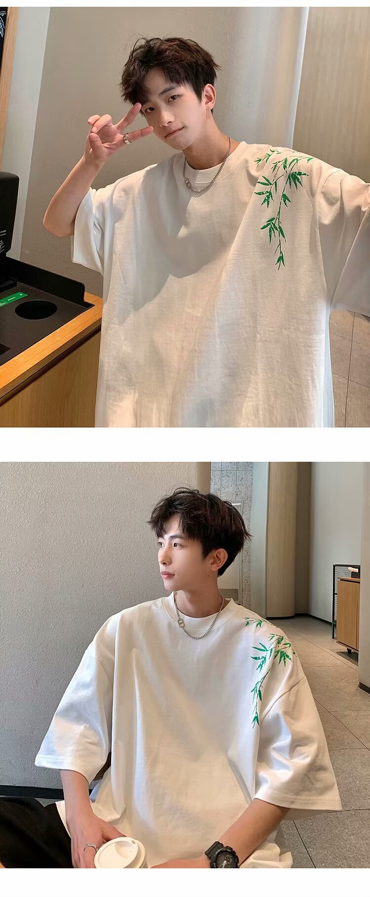2024 bambú bordado manga corta camiseta verano nueva versión coreana holgada tendencia versátil casual hombre top moda nacional pic 3