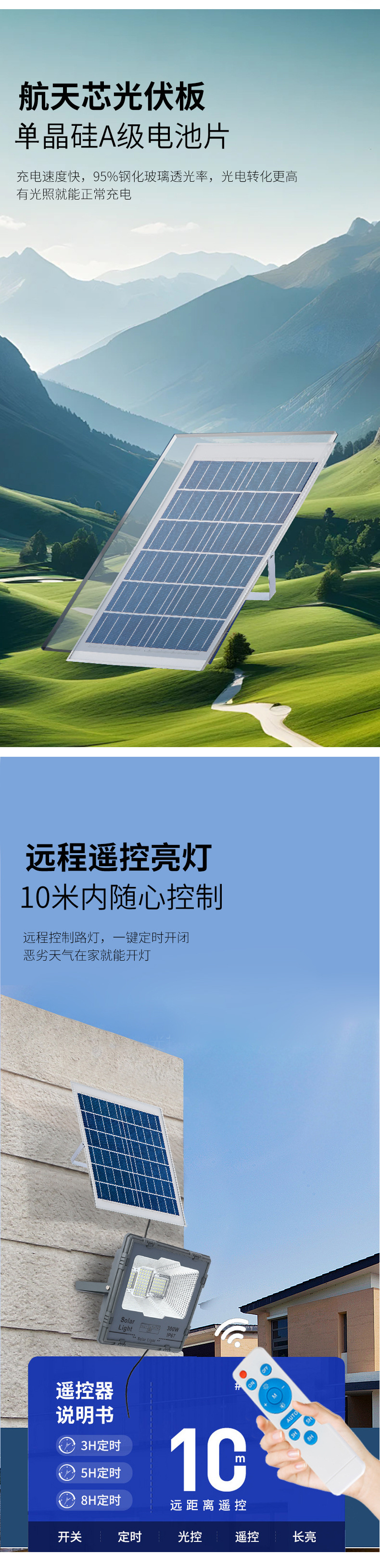 太阳能照明灯户外庭院投光灯家用超亮大灯珠大功率室外太阳能路灯详情5