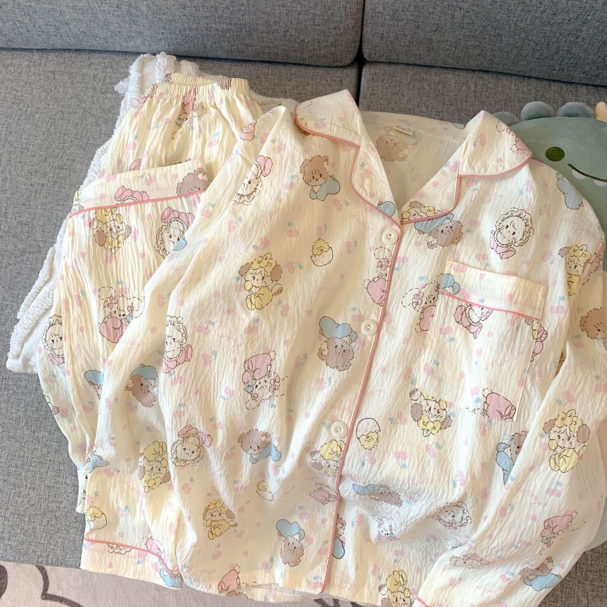 Cute cartoon mikko pajamas for girls in spring and autumn, cloud cotton long-sleeved, sweet student and Internet celebrity home wear set for summer pic 8
