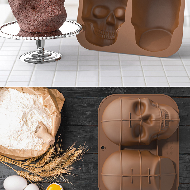 Silicone barbecue pan, large skull chocolate mold cake, skull head resin mask baking mousse pic 29