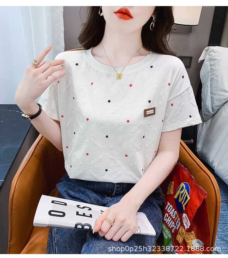 夏季女士正肩短袖t恤新款宽松大码胖mm白色半袖体恤上衣夏装ins潮详情4