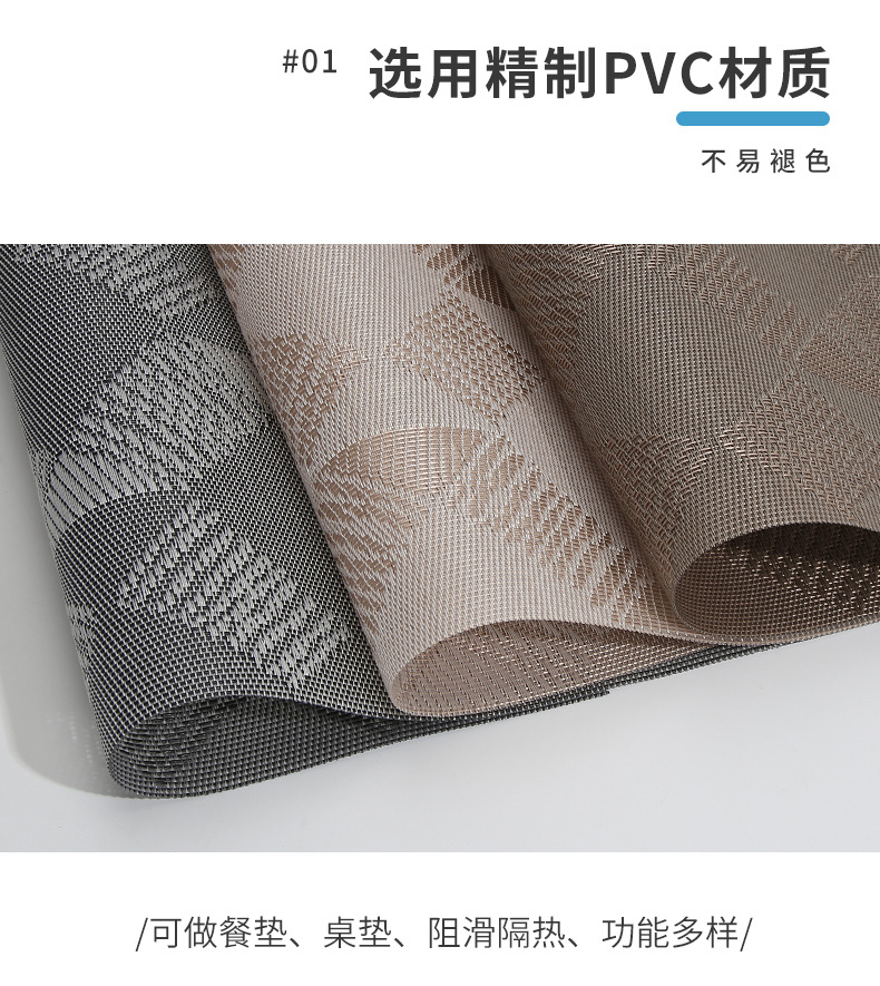 斜格提花厂家现货供应休闲用品餐垫桌巾面料PVC网眼布特斯林网布详情3