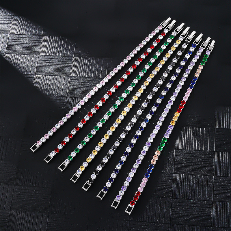 白金欧美色满钻手链女爆款流行彩色锆石网球链亚马逊跨境饰品详情4