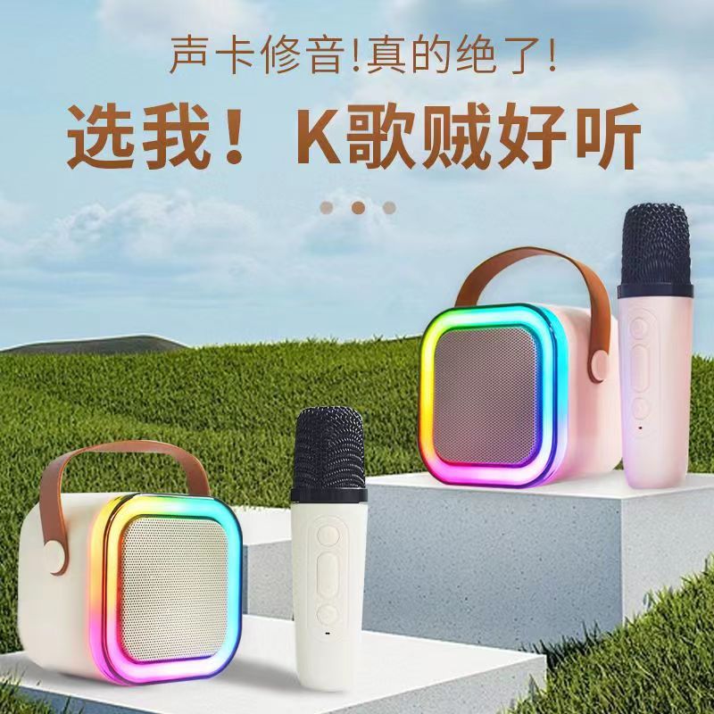 爆款 K12蓝牙音箱家用无线k歌音响话筒麦克风户外唱歌小型家庭ktv详情1