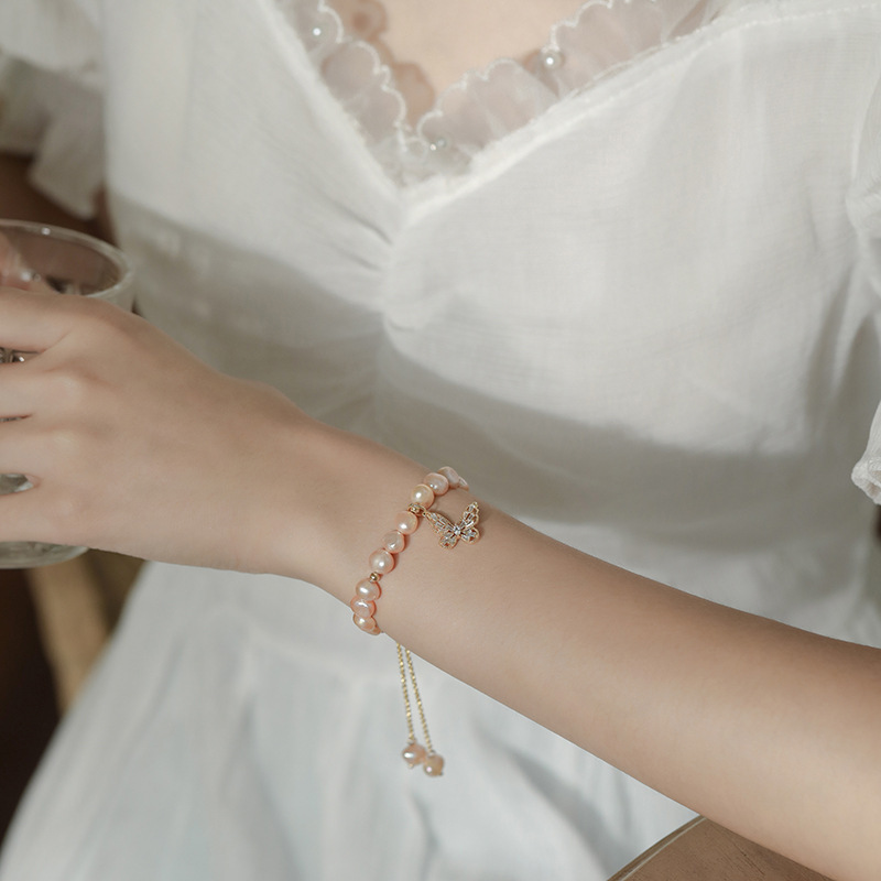 淡水珍珠微镶锆石蝴蝶手链气质手饰韩版闺蜜网红手串复古简约饰品详情6