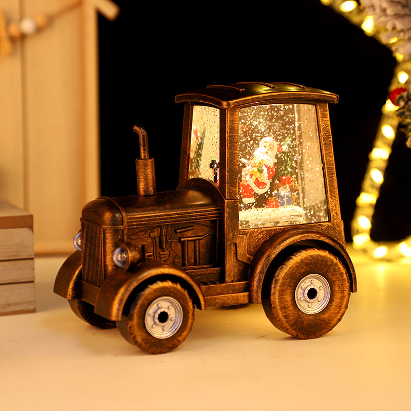 New Christmas steam car decoration: Glowing water-filled small wind lamp, desktop ornament, replaceable battery, music box pic 3