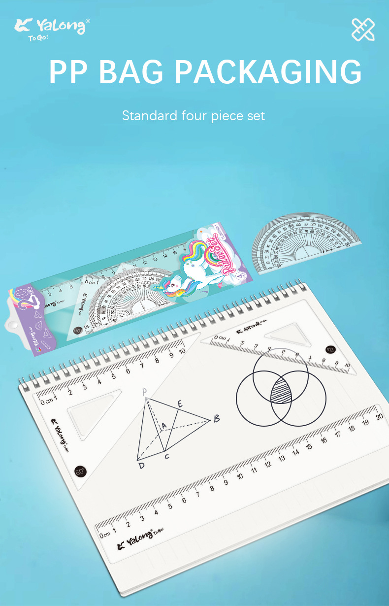 Yalong Cross-border Hardcover Rulers, school supplies wholesale geometric rulers, 20 cm plastic multi-size ruler sets pic 3