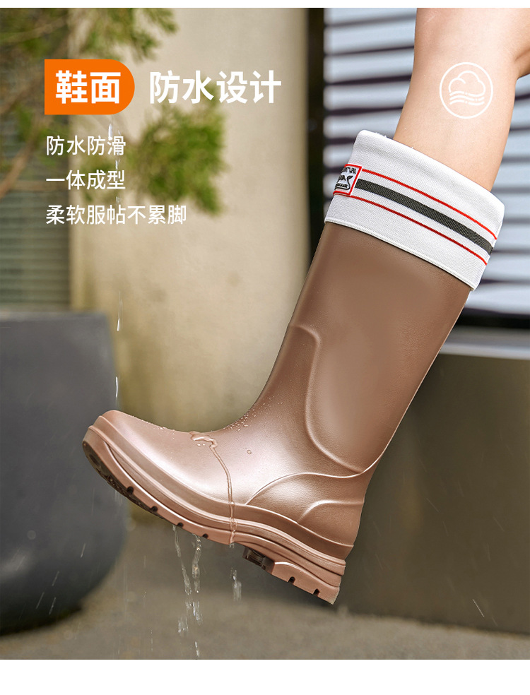 跨境时尚高筒雨鞋女固定棉保暖水靴户外露营百搭棉鞋防水洗车鞋女详情4