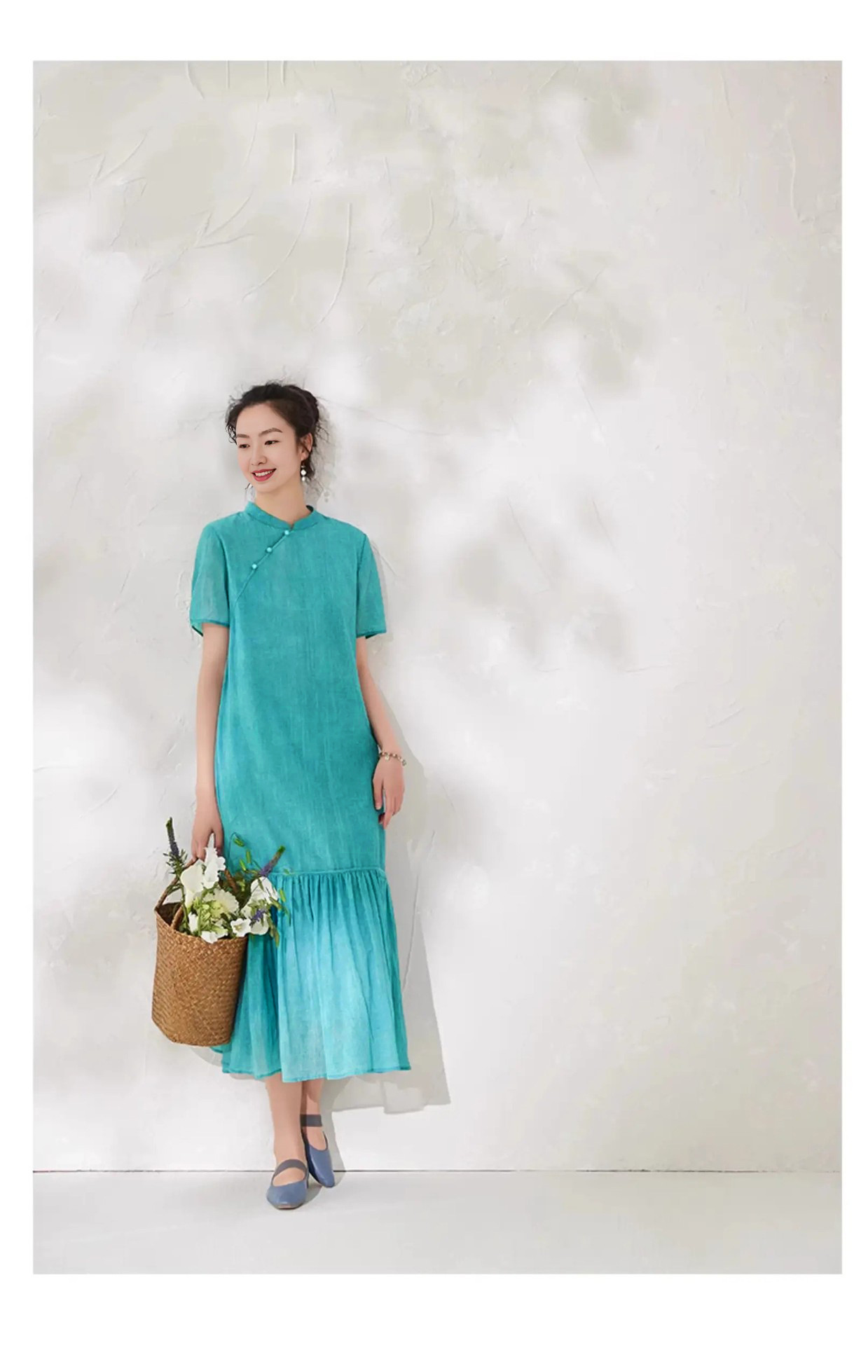 Summer long dress, new Chinese-style improved cheongsam dress with linen color stir-frying process, new elegant long dress for women pic 7