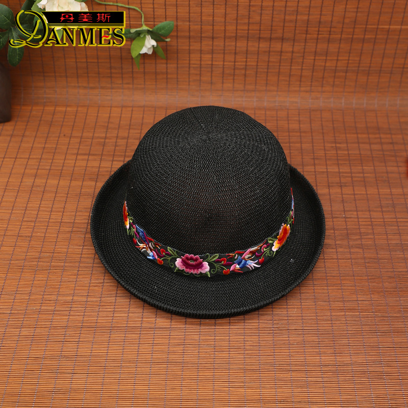 国潮春夏季新款文艺绣花花边遮阳帽女士国风简答小圆帽透气防晒帽子详情2