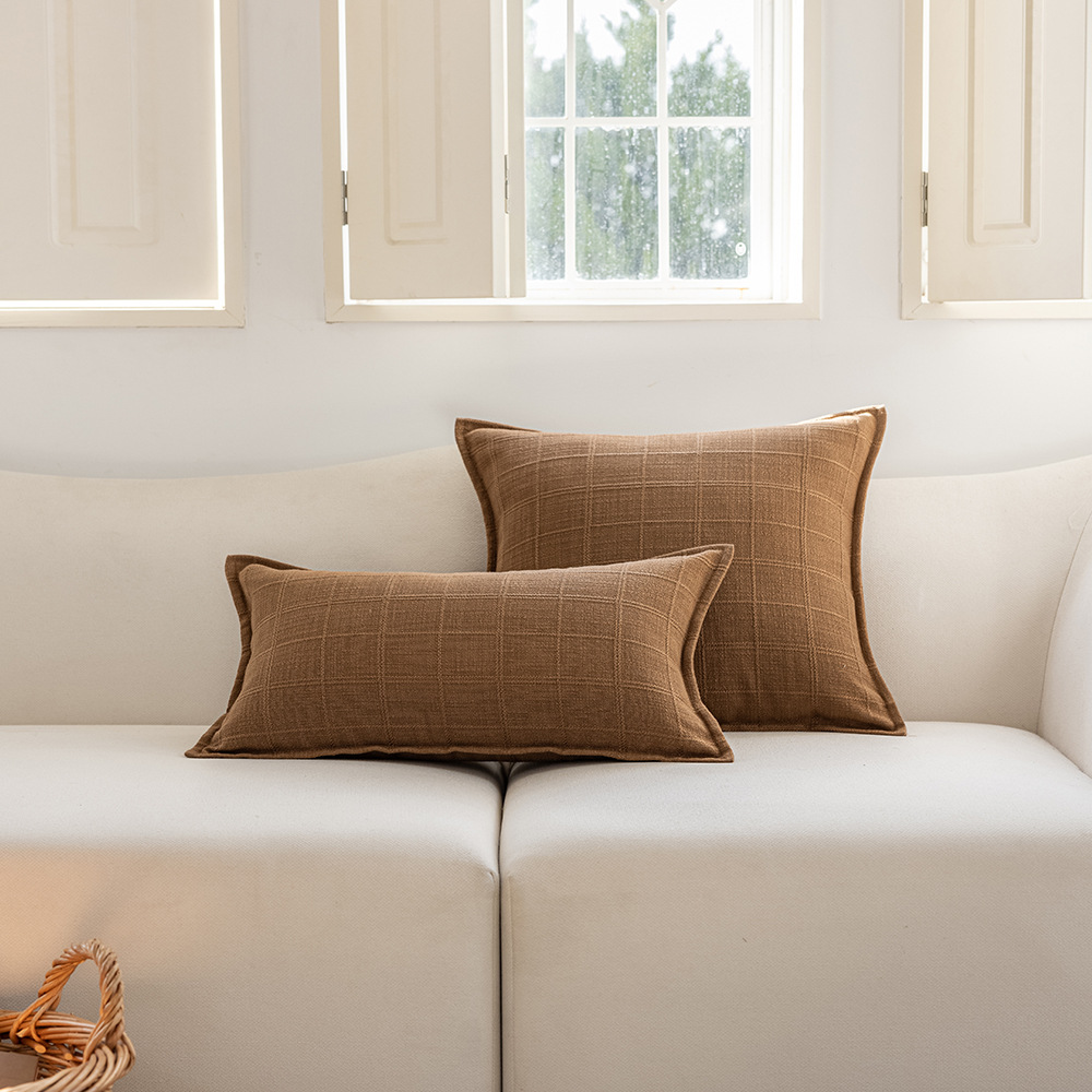 Cross-border minimalist style autumn and winter solid color polyester double-sided jacquard checkered home cushion Headboard sofa pillowcase pic 23