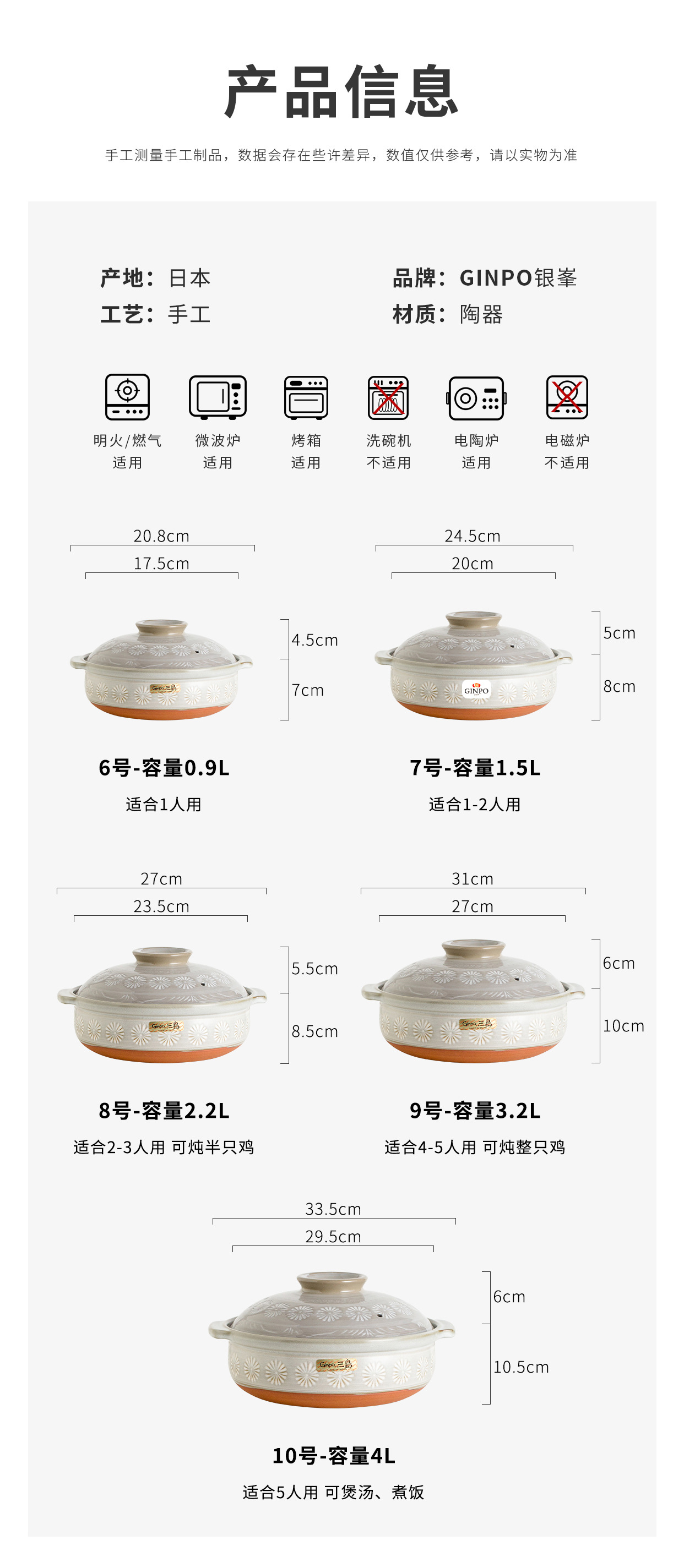 日本进口万古烧花三岛大容量陶土汤锅日式家用多功能煮饭煲汤宽锅详情12
