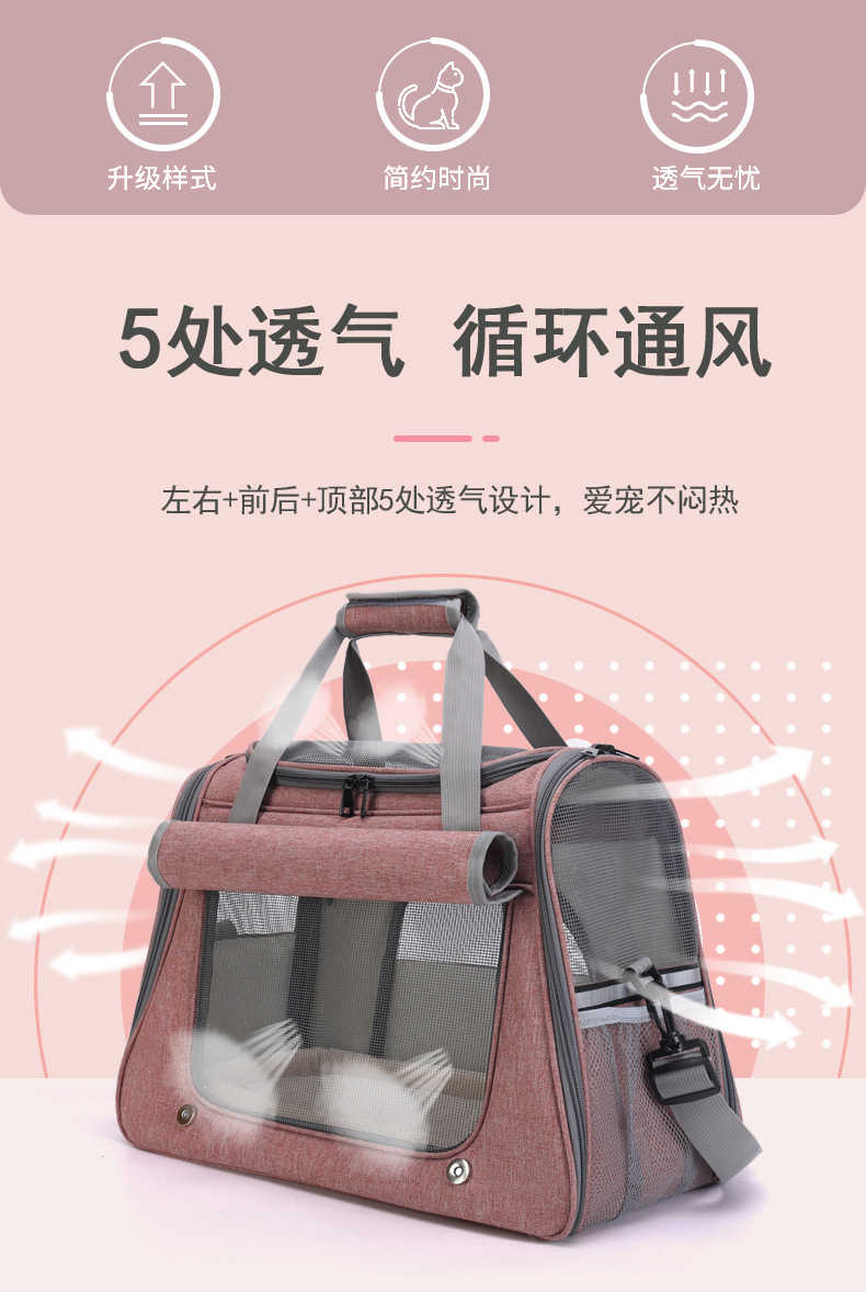 【加工定制】宠物猫猫新款时尚可手提斜跨休闲透气卷帘透明网布包详情2