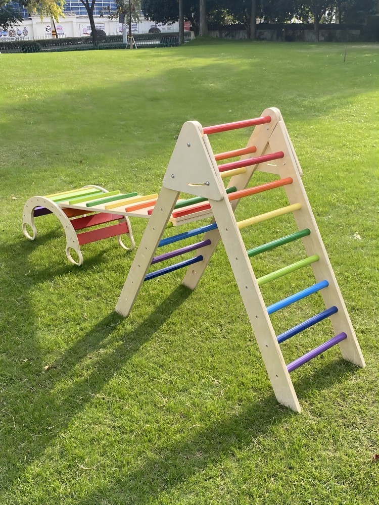 早教益智儿童木制多功能彩虹摇摇椅平衡板攀爬架互动玩具幼儿园详情11