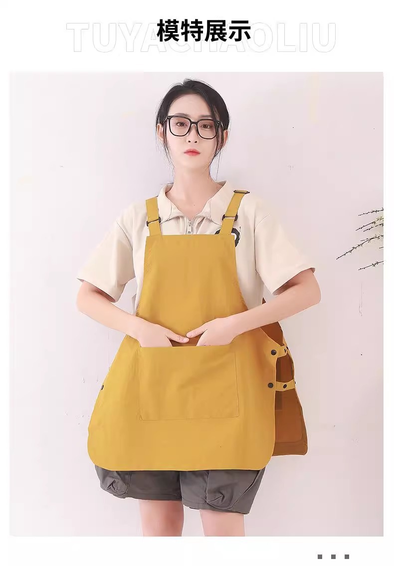 新款工装围裙日式防泼水男女罩衣厨房家用咖啡店工作服可印字批发详情18