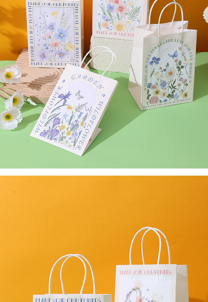 Flower gift bag, ins style, high-end feel, kraft paper handbag, souvenir bag, exquisite gift packaging paper bag pic 10