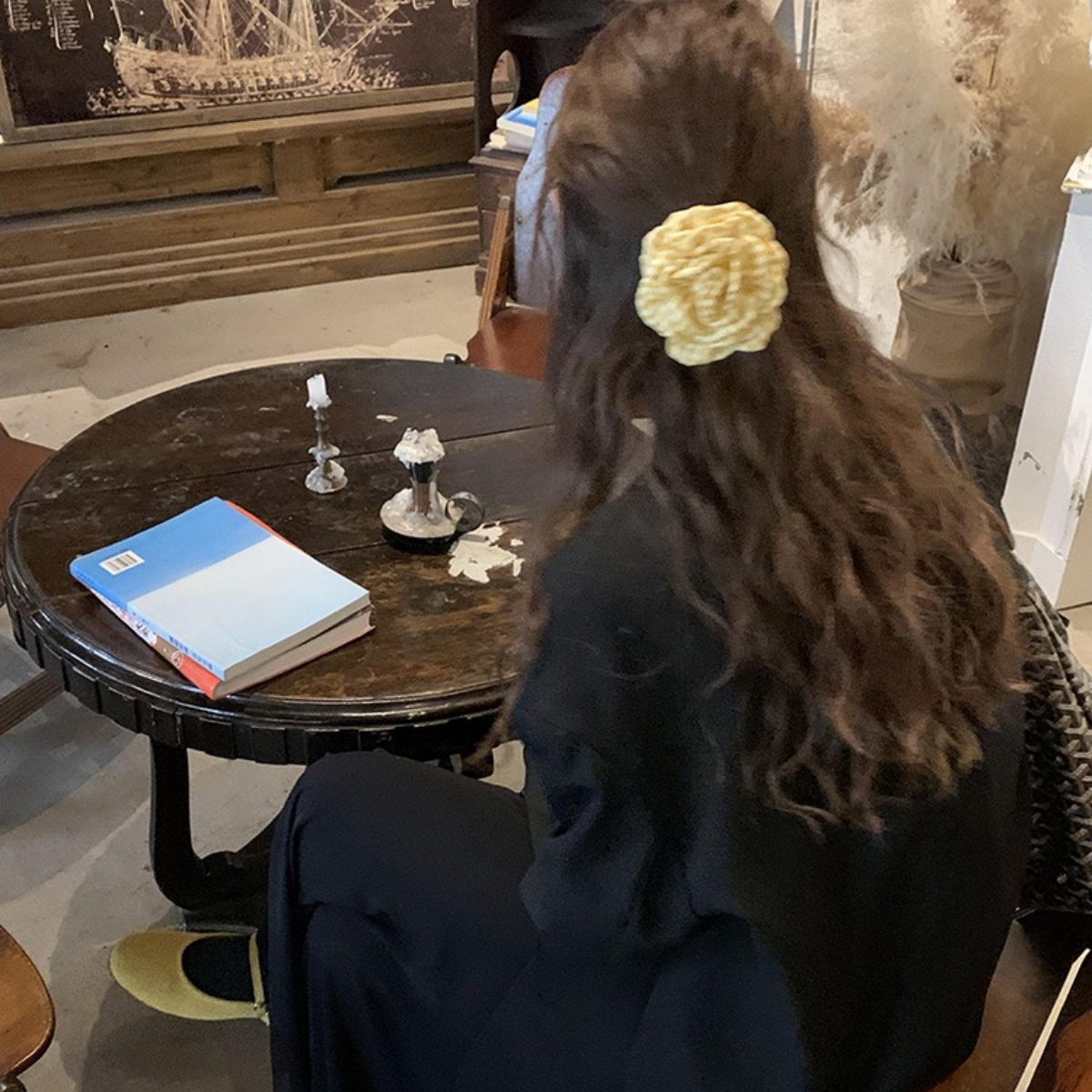 格纹黄色玫瑰花精致抓夹简约发抓高级鲨鱼夹气质韩国发饰头饰发夹详情1