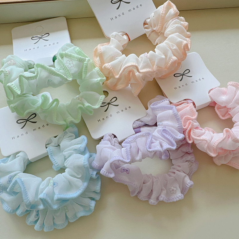 Two flower-patterned fabric ponytail hair bands for a cute and fresh girl, sweet and versatile, with lace small intestine loops and bun hair ties pic 2