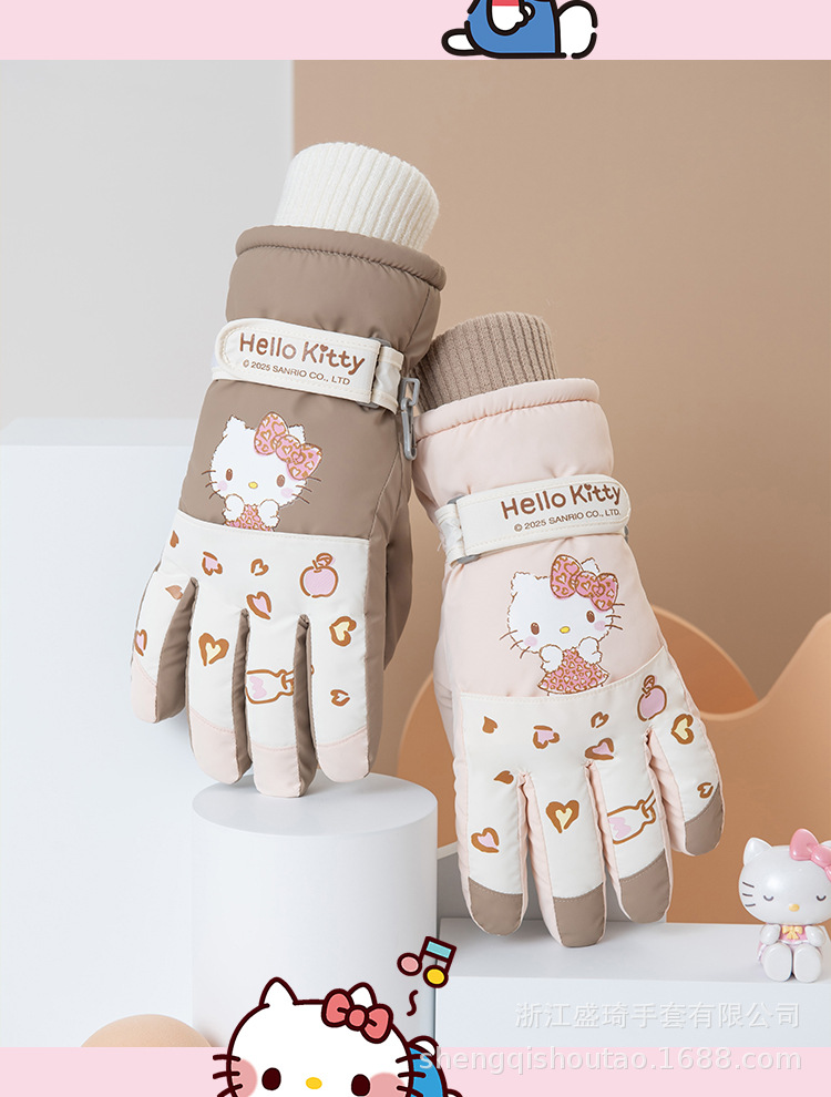 Sanrio touch screen ski gloves for women in winter, with thickened fleece, are cold-proof and warm, and are windproof and anti-slip for outdoor cycling. They are cute pic 10
