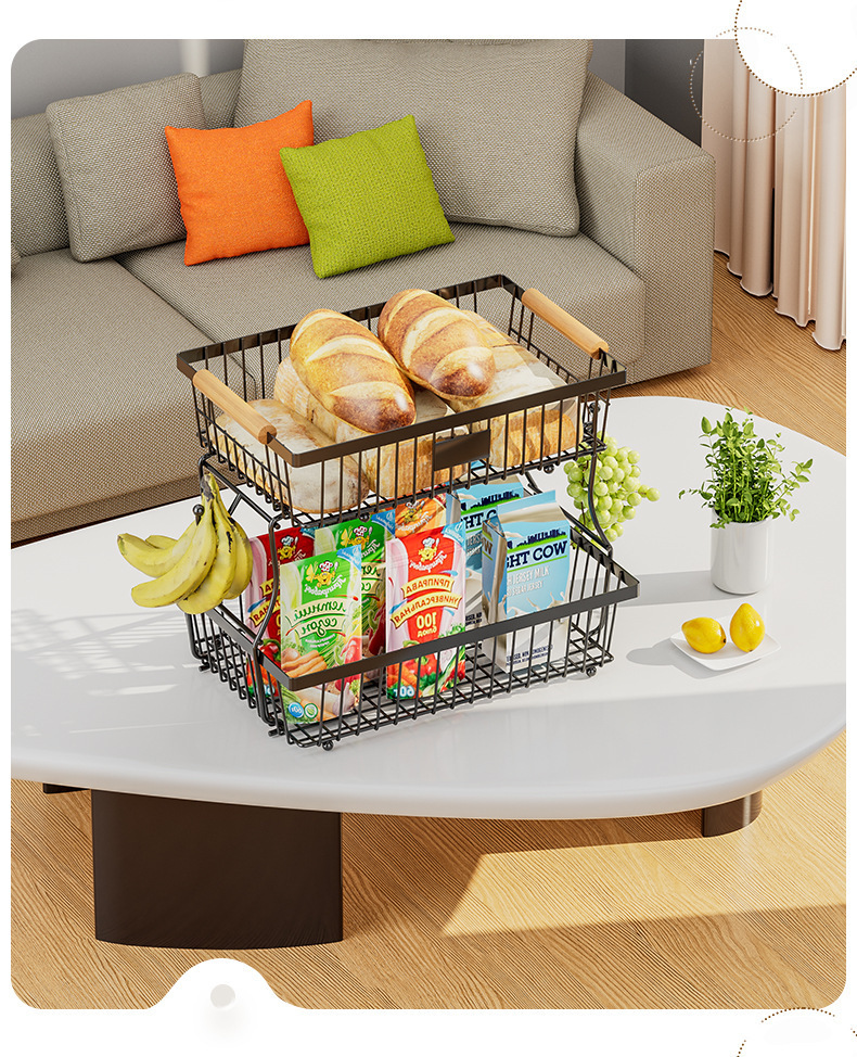 Cross-border kitchen fruit rack mango de madera portátil verduras cesta de frutas sala de estar doble desmontable snack storage pic 17
