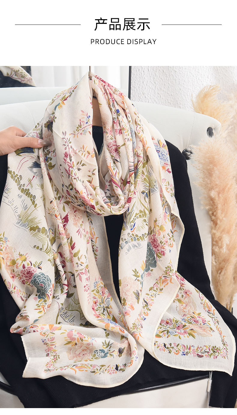 薄款小众仿棉麻田园风印花丝巾日韩女时尚气质披肩高级感节日礼物详情7