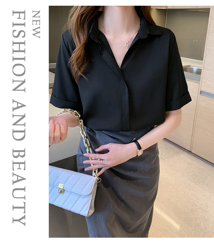 Real photos of in-stock 2025 summer new chiffon shirt for women, short-sleeved, simple and elegant office lady shirt and top for women pic 25