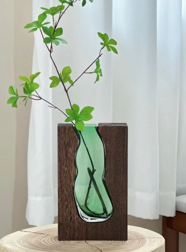 Wholesale of new Chinese-style solid wood glass vases, home designer decoration, home and hotel ornaments, high-end soft furnishings pic 6