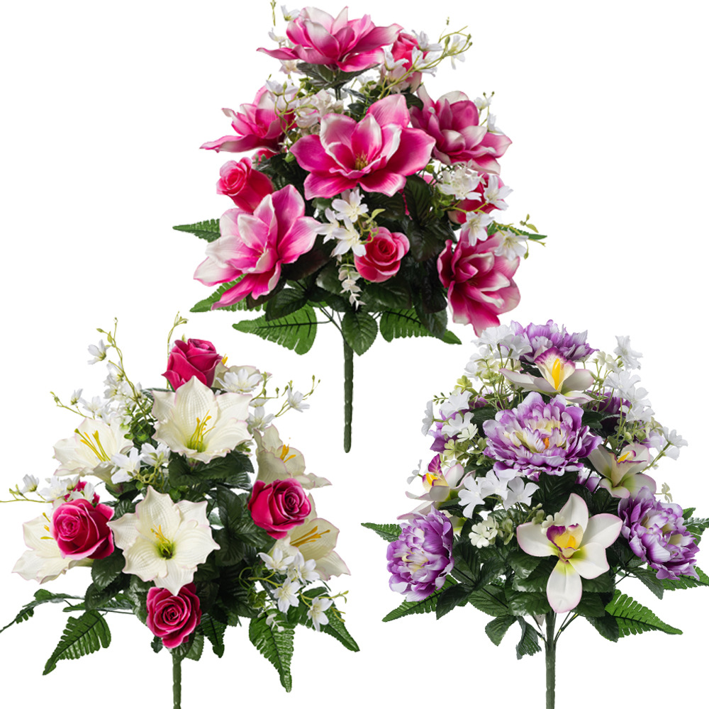 外贸跨境货源24头大把束仿真花玫瑰百合假花花束仿真花装饰摆件详情6