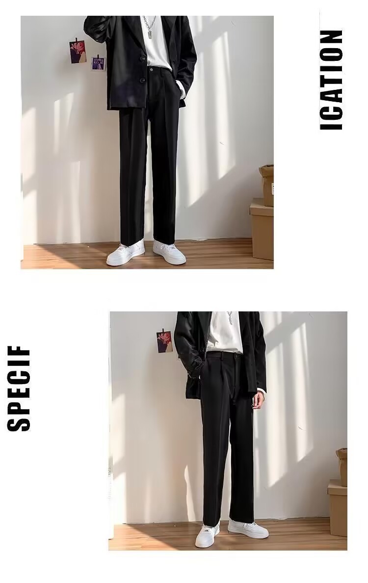 Primavera verano simple recto caída sentido mop pantalones para hombres holgada versión coreana caída sentido pantalones pantalones casuales de pierna ancha vestido formal pic 3