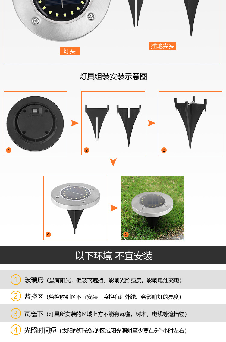Solar-powered ground lamp with 8LED stainless steel, new outdoor plug-in grass lamp, courtyard garden rainproof villa ground lamp pic 15