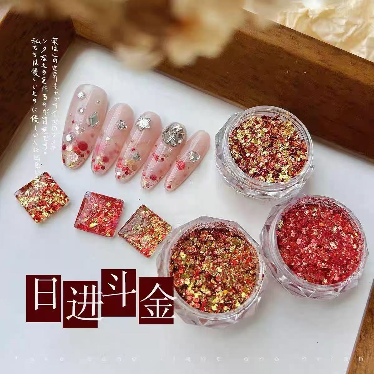 新年招财亮片金色闪粉不规则立体贴片爱心碎粉指甲装饰详情2