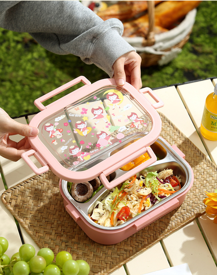 分隔不锈钢饭盒卡通高颜值保温午餐分格便当盒便携学生上班族餐盒01571详情7