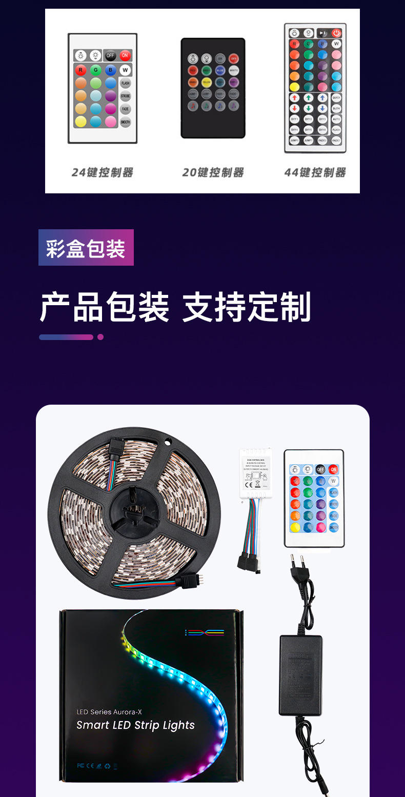 跨境电商5050RGB灯带套装12V七彩LED软灯条44键低压涂鸦WIFI氛围详情14