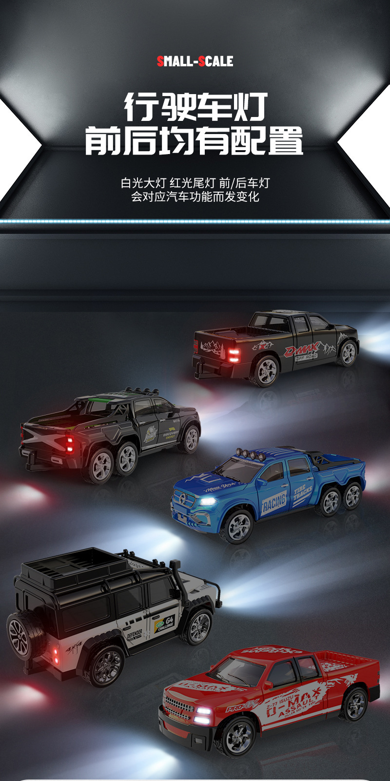 跨境1:64迷你遥控车合金车模带灯光越野车汽车仿真模型儿童玩具详情6
